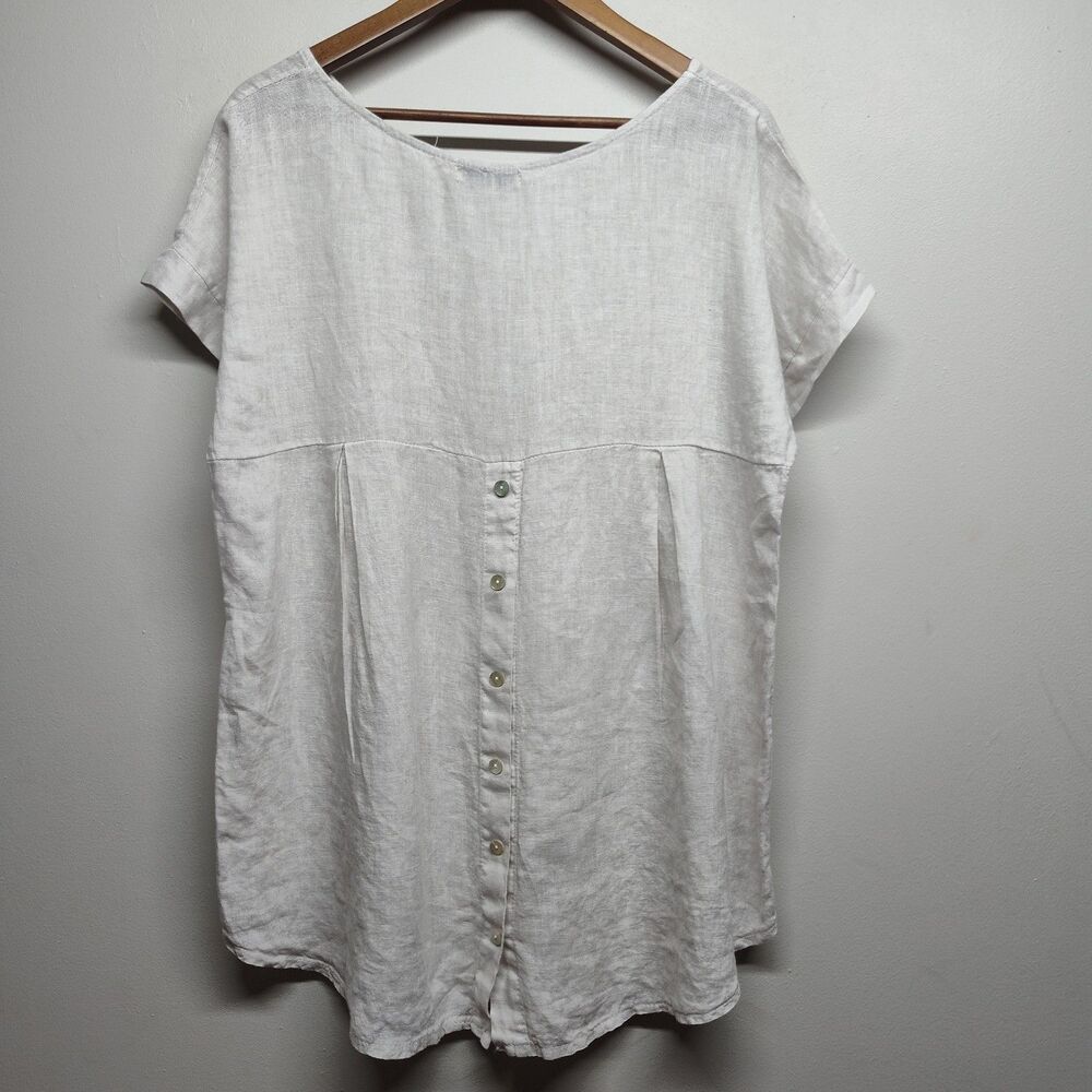 Terzo Millennio Linen Top Women Size M Cream Short Sleeve Bohemian Casual Italy - Picture 5 of 7
